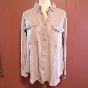Briggs Women's NWT Waffle Button-Front Long Sleeves Shirt, Tan Choice: L or XL